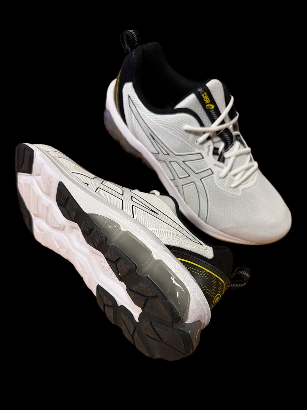 Asics White Black Athletic Running Sneakers with Yellow Trim - Picture 7 of 14